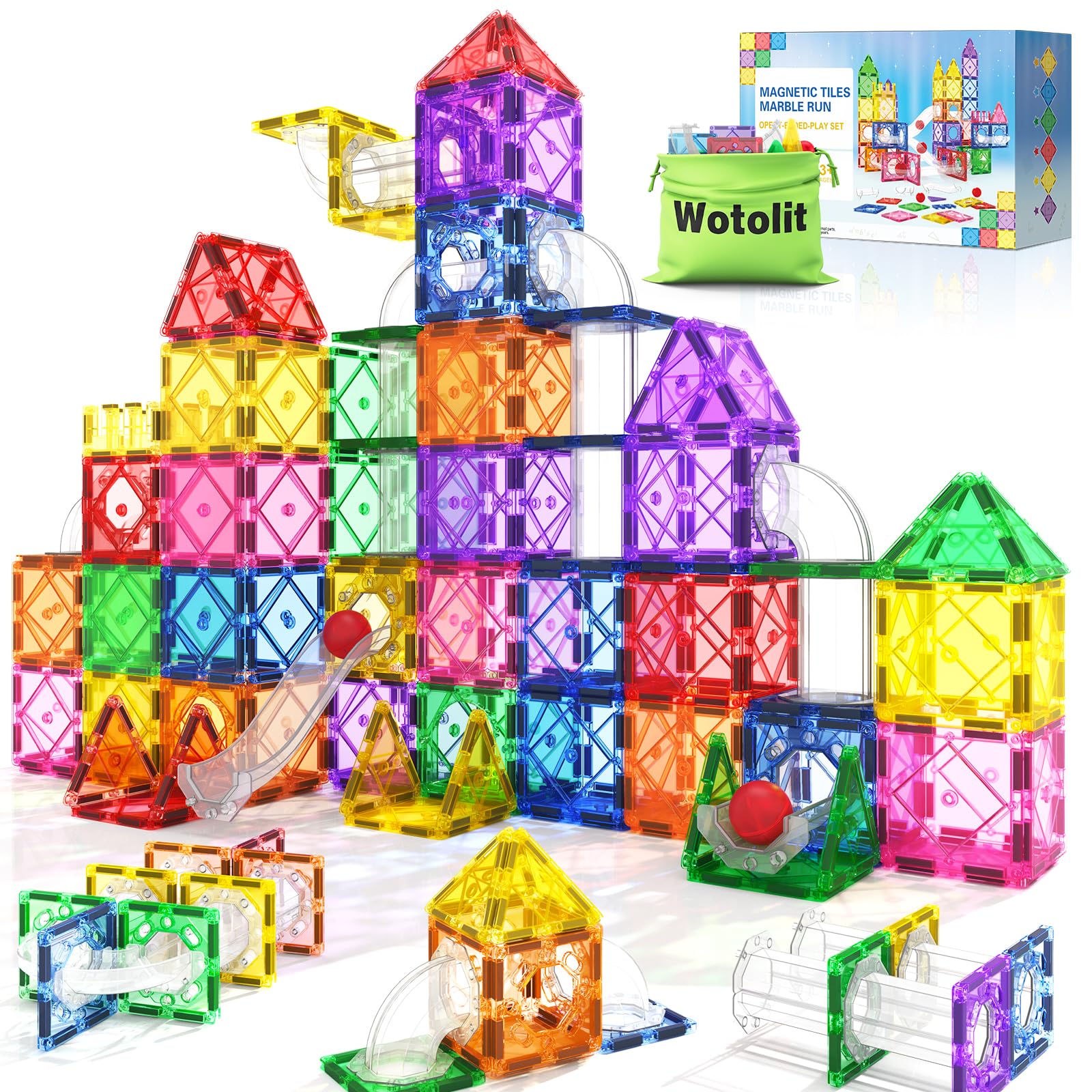 Magnetic Tiles Kids Toys STEM Magnet Toys for Toddler Magnetic Blocks Building Toys Preschool Learning Sensory Montessori Toys for 3+ Year Old Boys and Girls, Safe Creativity Toddler Kids Toys