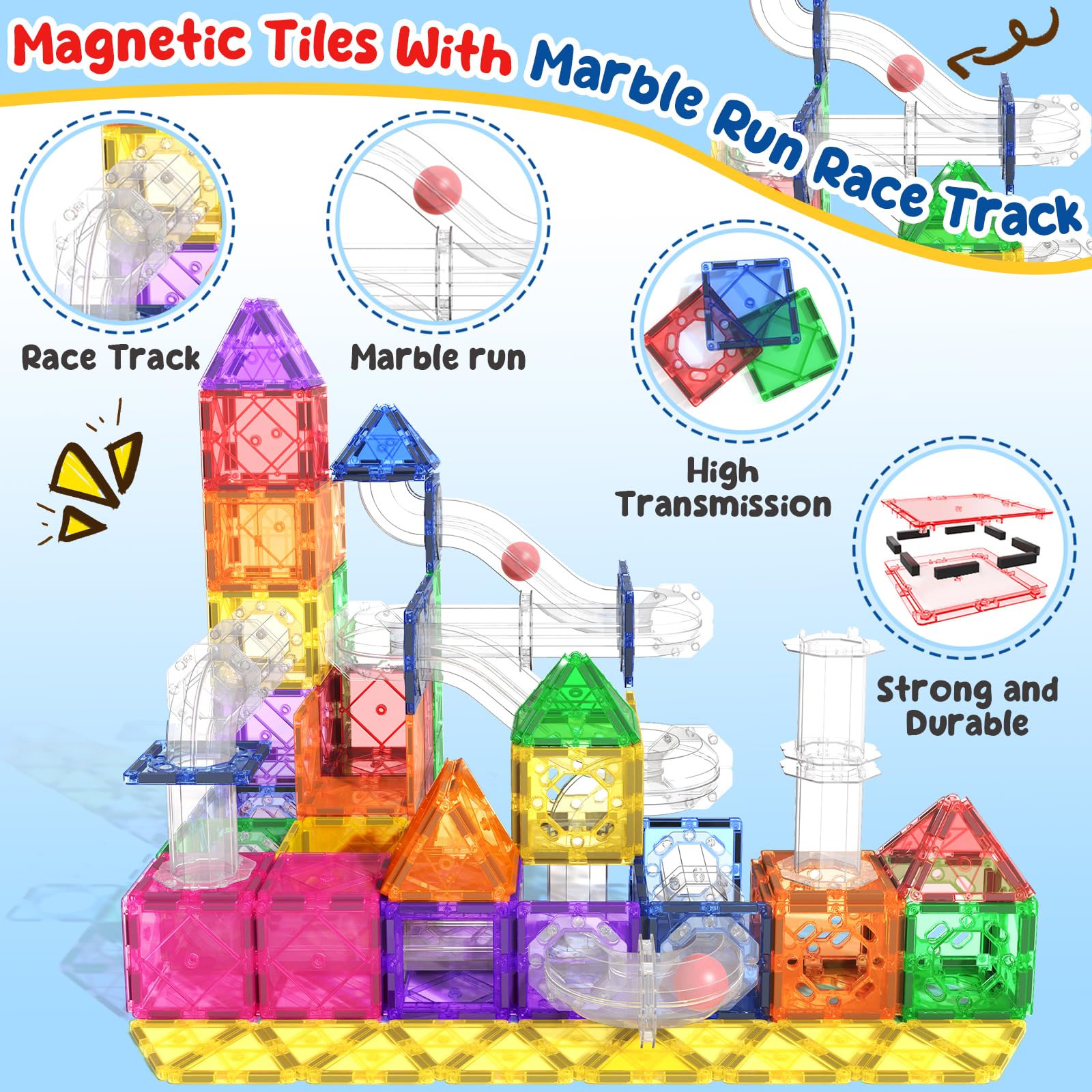 Magnetic Tiles Kids Toys STEM Magnet Toys for Toddler Magnetic Blocks Building Toys Preschool Learning Sensory Montessori Toys for 3+ Year Old Boys and Girls, Safe Creativity Toddler Kids Toys