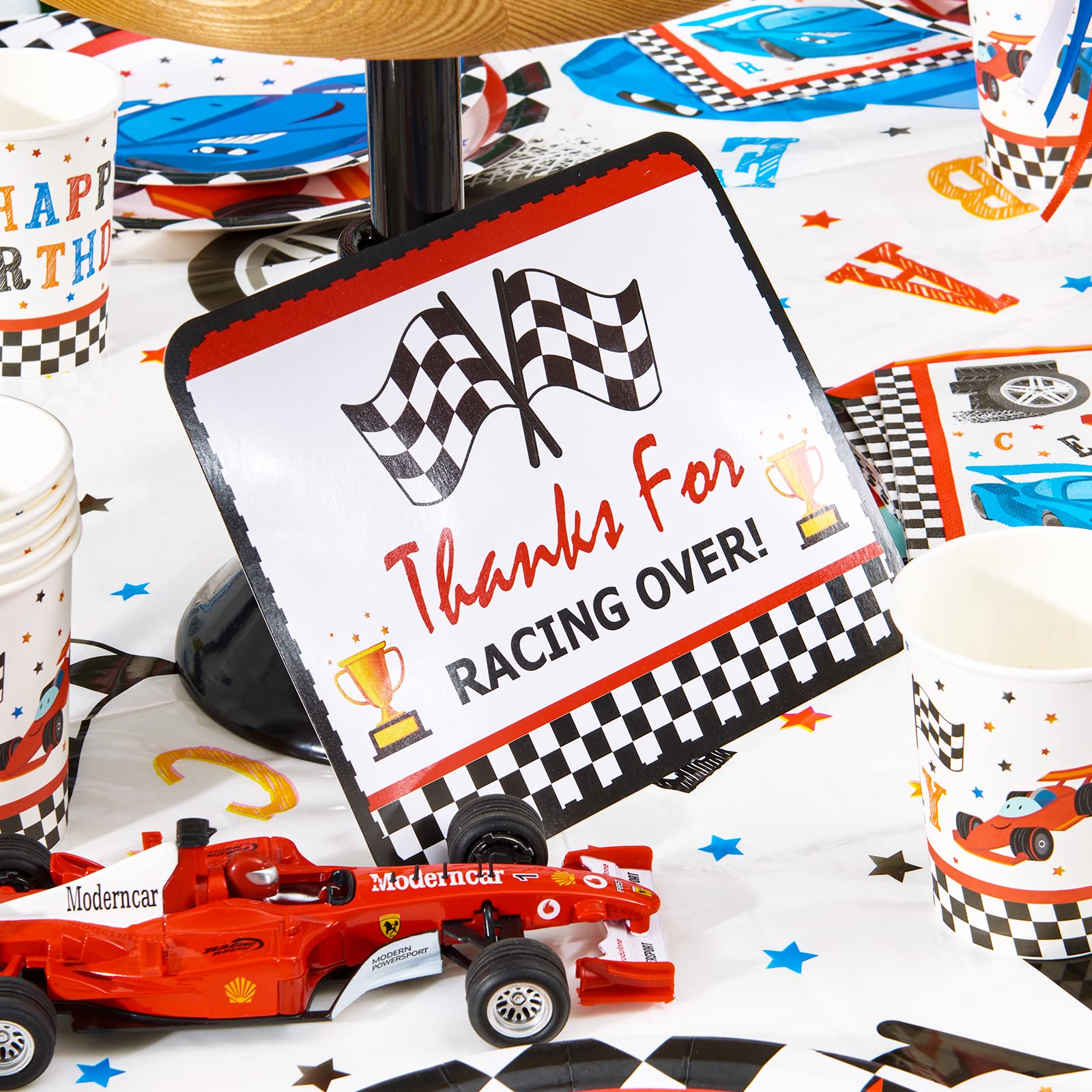 WERNNSAI Checkered Racing Party Decorations - 10PCS Funny Race Car Signs for Boys Paper Road Route Traffic Directions Cutout Signs Party Supplies