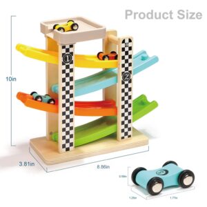 Toddler Toys for 1 2 Year Old Boy and Girl Gifts Wooden Race Track Car Ramp Racer with 4 Mini Car