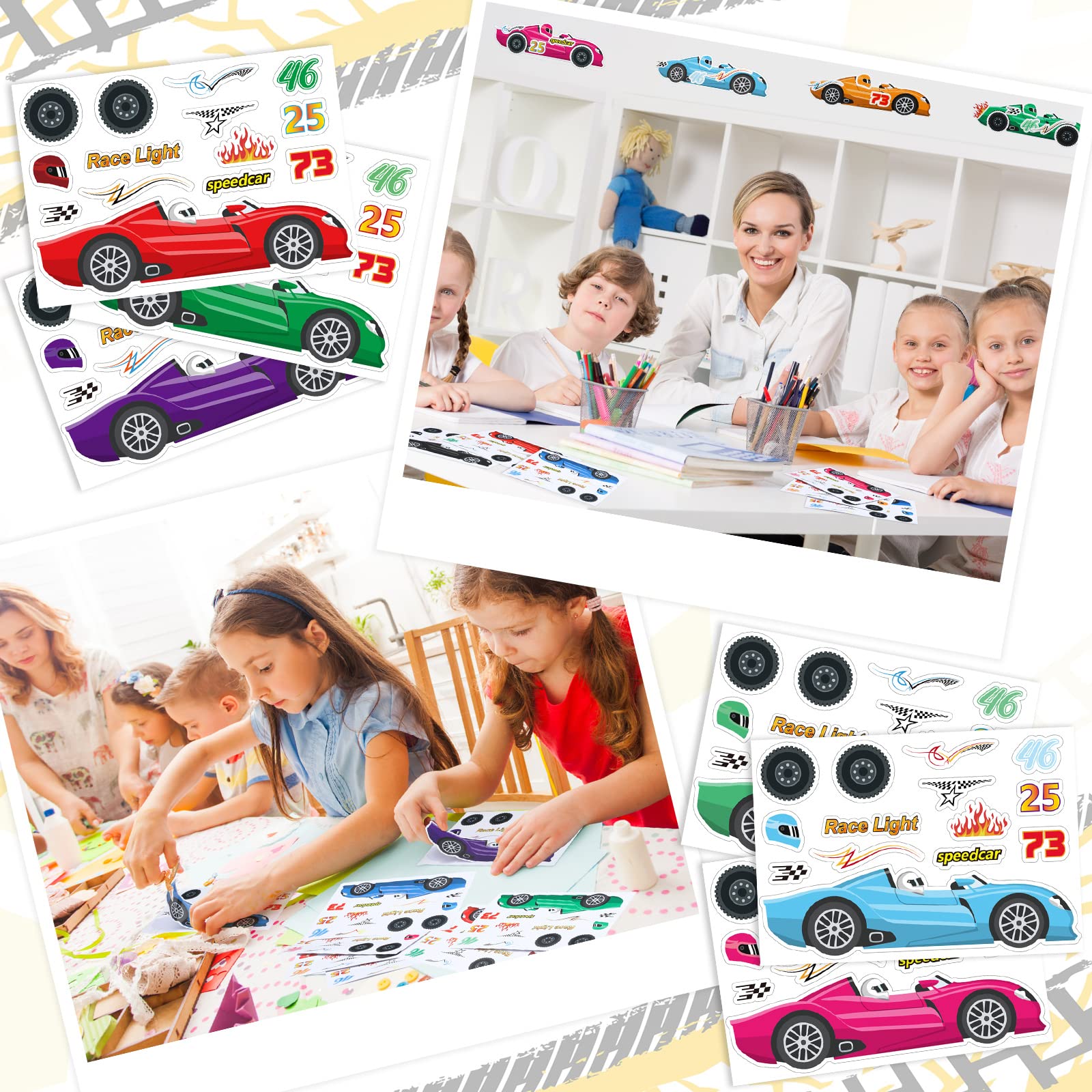 36 Sheets Car Stickers for Your Kids Make Your Own Stickers Car Themed Birthday Party Decor Car Racing Gifts Party Favor Supply Reward Educational Toy Art Craft(Race Car)