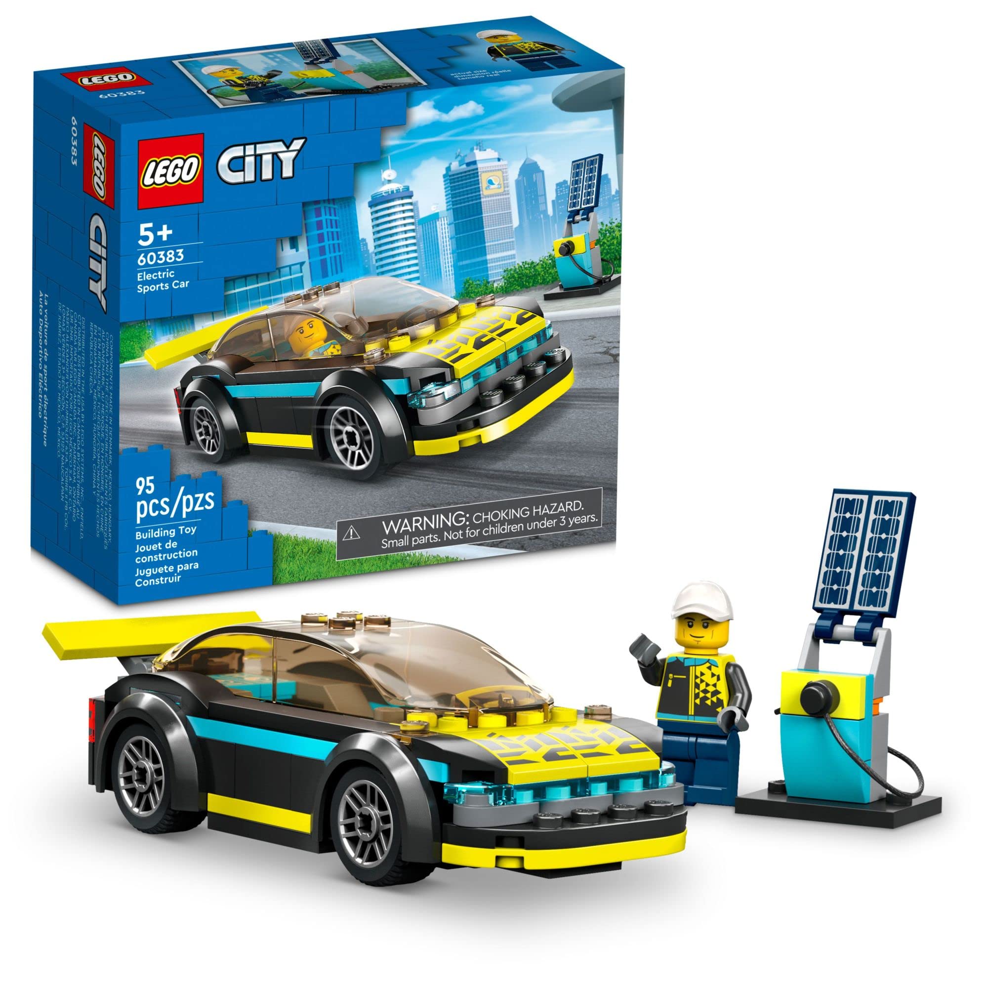 LEGO City Electric Sports Car 60383, Toy for 5 Plus Years Old Boys and Girls, Race Car for Kids Set with Racing Driver Minifigure, Building Toys