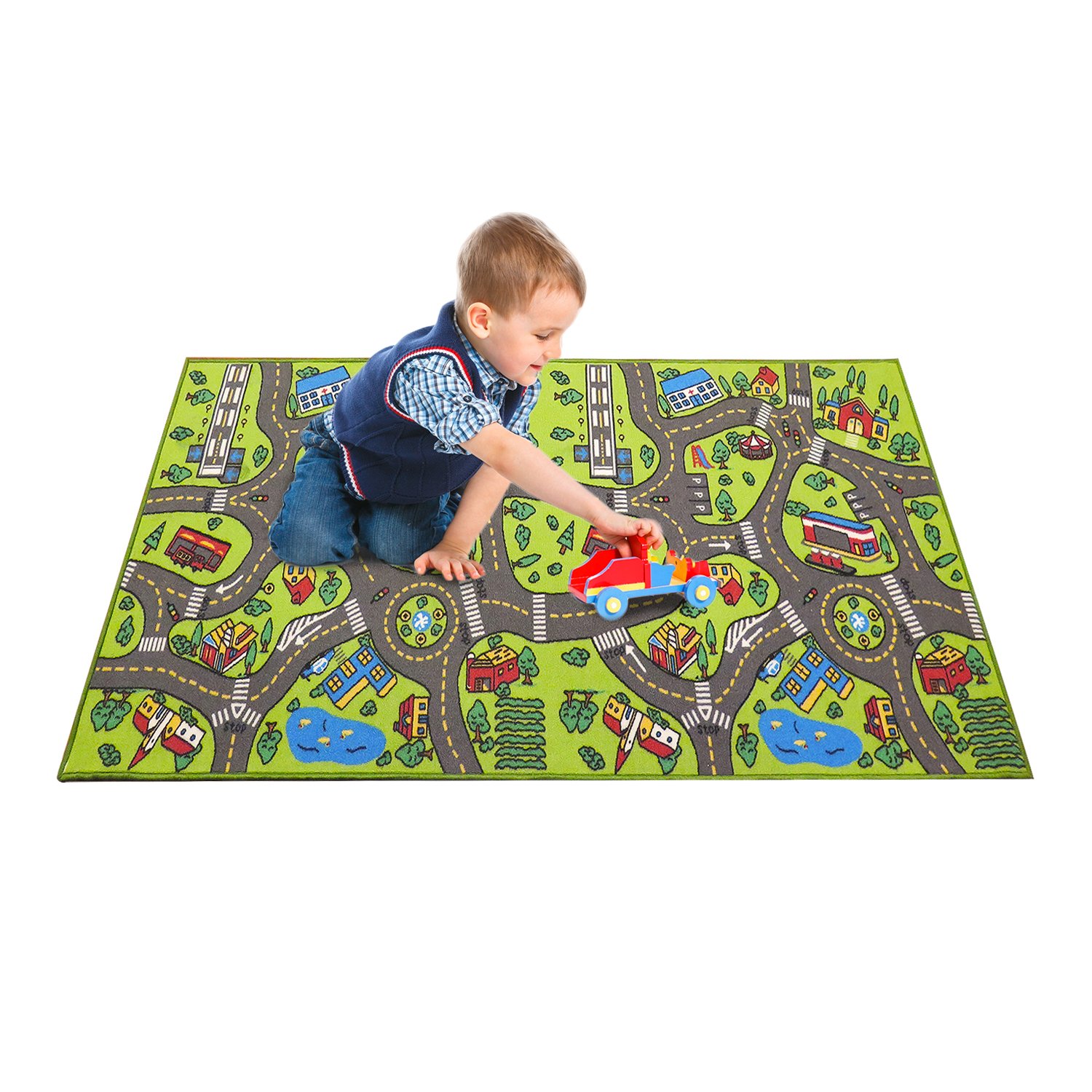 Kids Carpet Playmat Rug City Life Great for Playing with Cars and Toys - Play Learn and Have Fun Safely - Kids Baby Children Educational Road Traffic Play Mat for (X Large 6.6 Feet Long)