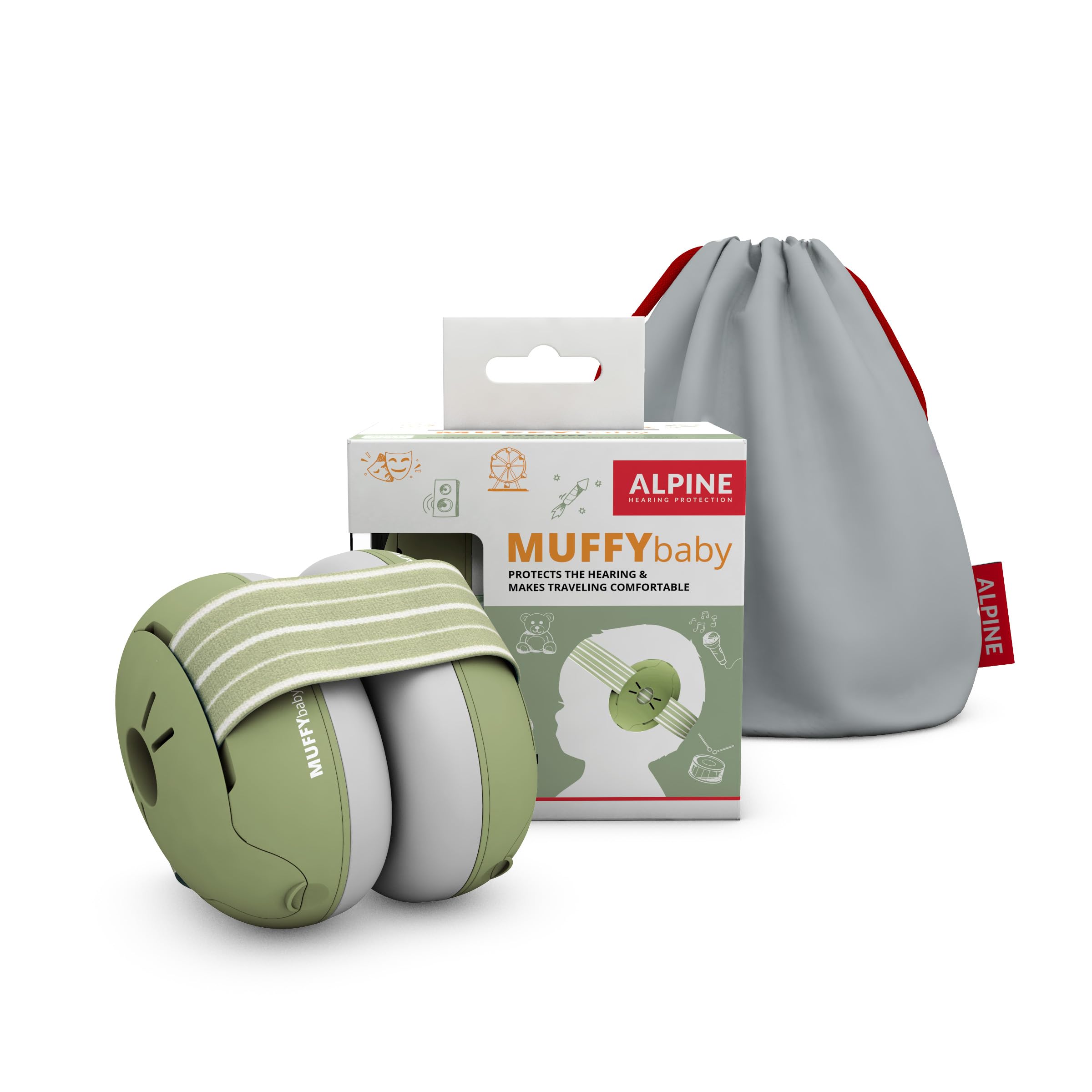 Alpine Muffy Baby Ear Protection for Babies and Toddlers up to 36 Months - CE & ANSI Certified - Noise Reduction Earmuffs - Comfortable Baby Headphones Against Hearing Damage & Improves Sleep - Green