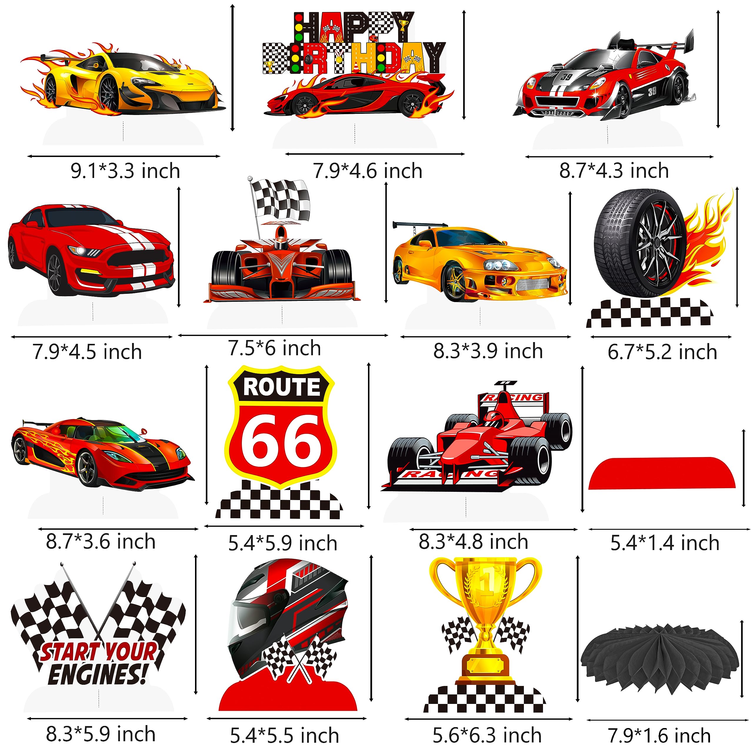 C L cooper life 12Pcs Race Car Birthday Centerpieces for Children Car Racing Decorations for Race Car Birthday Supplies Race Car Party Decor Cars Birthday Party Supplies