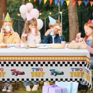 Two Fast Birthday Tablecloths Racing Car Theme Racetrack Number Checkered Table Cover Supplies for Boys 2nd Birthday Party Racing Car Theme Party Baby Shower Dining Room Kitchen Decor, 53" x 98"