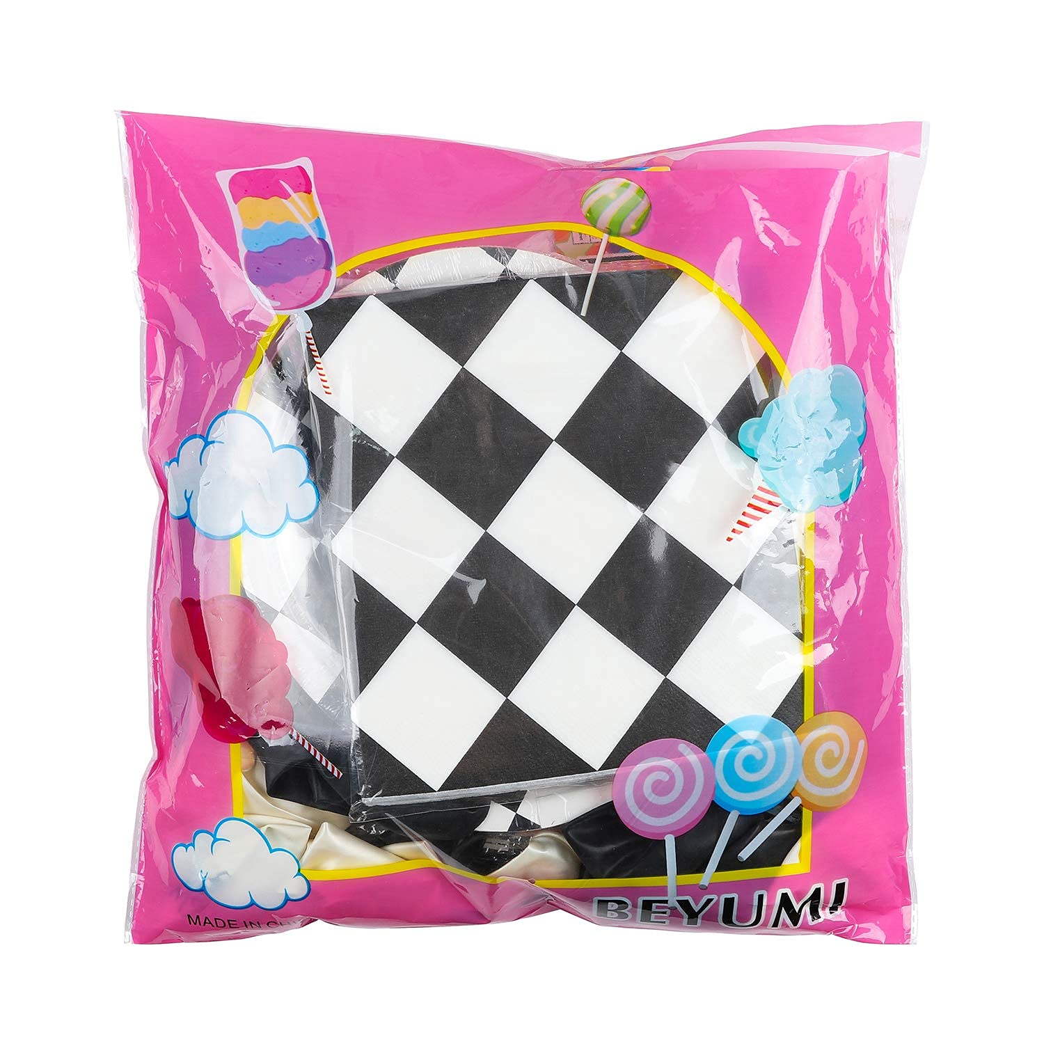 BeYumi 127Pack Race Car Checkered Party Supplies Decoration Kit, Including Banner Pennant Balloons Tablecloth Tableware Goodies Gift Bags, Black and White Party Decorations Pack, Serves 20 Guests