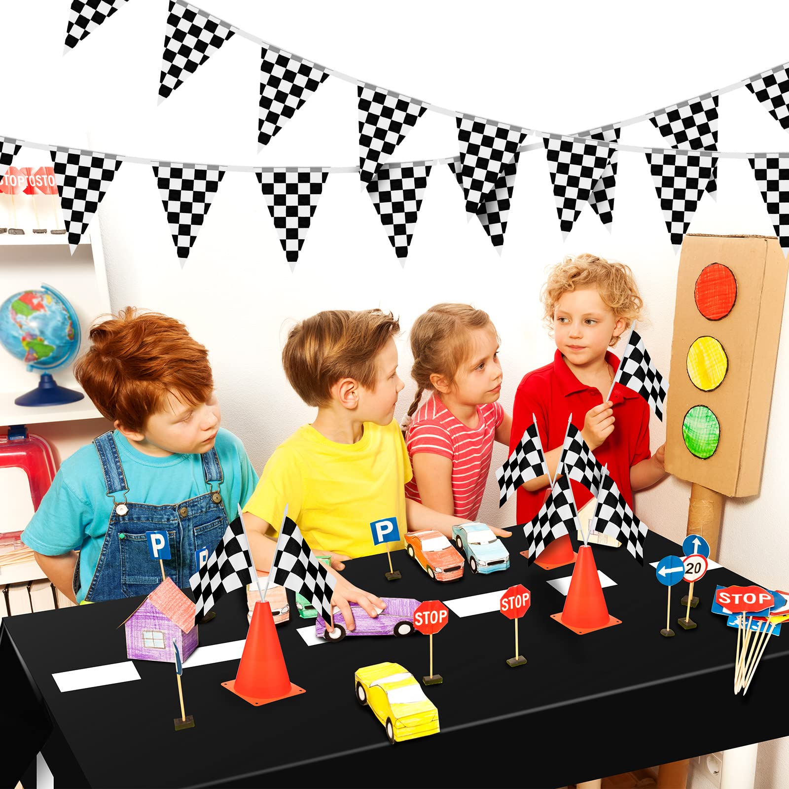 Irenare Car Birthday Party Supplies Racing Party Decorations Road Tablecloth Racetrack Table Runner Table Covers for Kids Boy Car Theme Birthday Party, 54 x 108 Inch (Simple Style,3 Sheets)