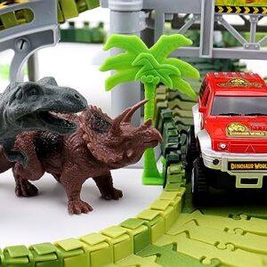 AUUGUU Dinosaur Toys - Create A Dino World with Flexible Race Track, Birthday Gift for Kids Ages 3+, Toys for 3 4 5 Year Old Boys, Toddler Toys