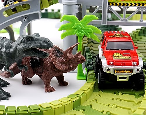 AUUGUU Dinosaur Toys - Create A Dino World with Flexible Race Track, Birthday Gift for Kids Ages 3+, Toys for 3 4 5 Year Old Boys, Toddler Toys