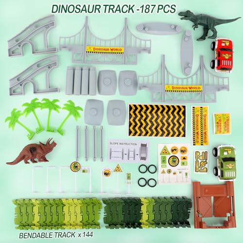 AUUGUU Dinosaur Toys - Create A Dino World with Flexible Race Track, Birthday Gift for Kids Ages 3+, Toys for 3 4 5 Year Old Boys, Toddler Toys