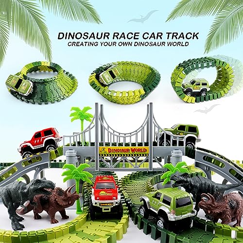 AUUGUU Dinosaur Toys - Create A Dino World with Flexible Race Track, Birthday Gift for Kids Ages 3+, Toys for 3 4 5 Year Old Boys, Toddler Toys