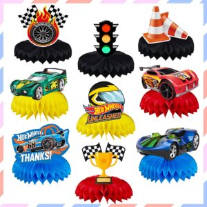 BAJCOHNG Race Car Party Decorations Honeycomb Centerpieces，race car birthday party supplies，race car birthday party supplies，9 Pieces Cars birthday Theme Party Honeycomb Centerpieces