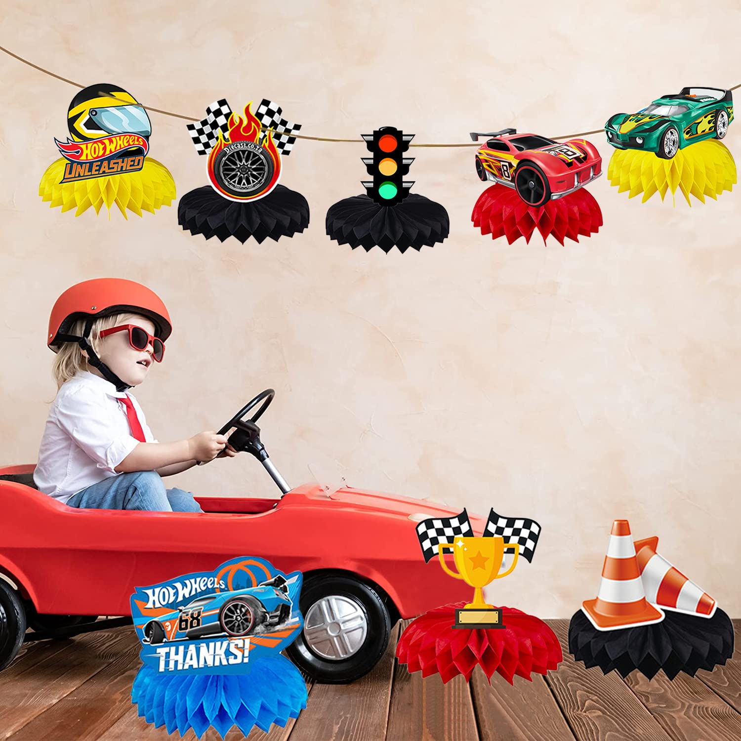 BAJCOHNG Race Car Party Decorations Honeycomb Centerpieces，race car birthday party supplies，race car birthday party supplies，9 Pieces Cars birthday Theme Party Honeycomb Centerpieces