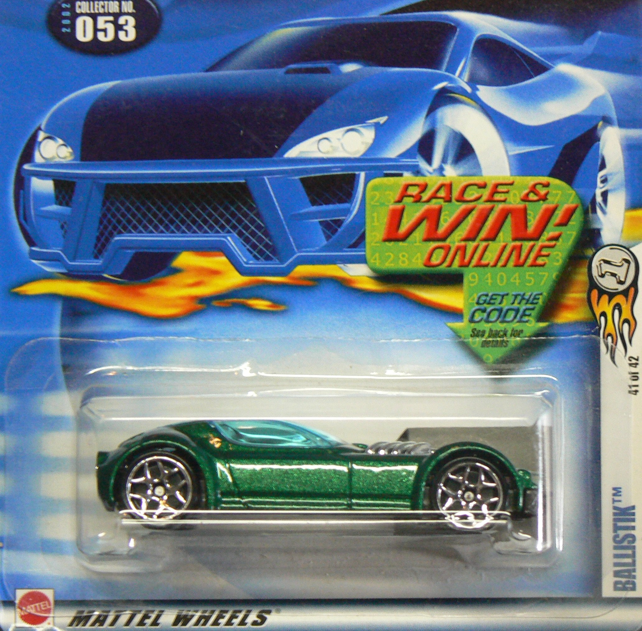 Hot Wheels 2002-053 First Editions 41/42 Green Ballistik Race/Win Card 1:64 Scale Die Cast Collectible Car