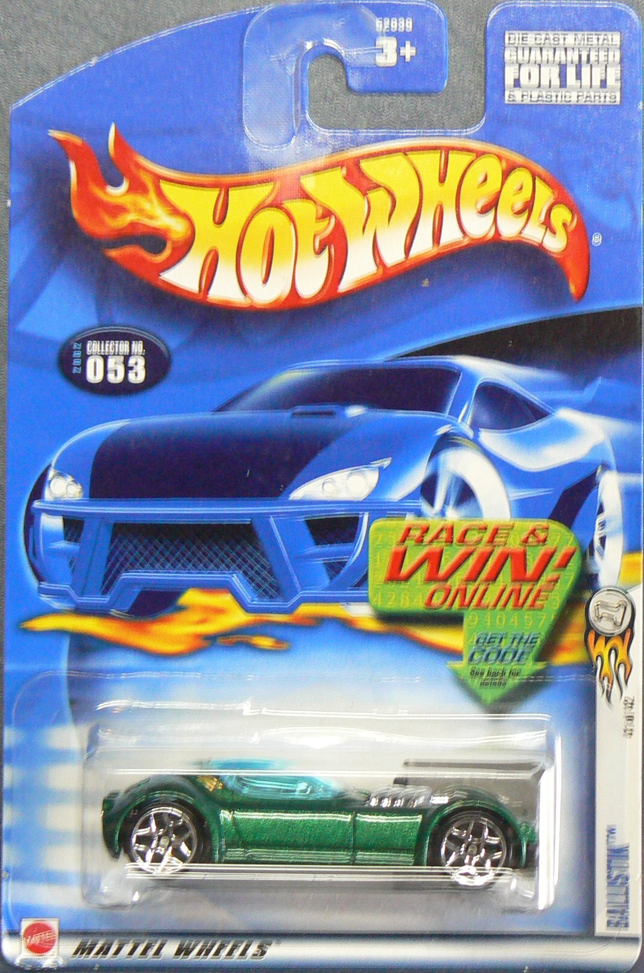 Hot Wheels 2002-053 First Editions 41/42 Green Ballistik Race/Win Card 1:64 Scale Die Cast Collectible Car