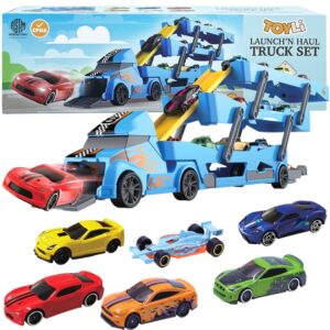 7 in 1 toy car hauler - semi truck toy cars for kids ages 4-8 boys toddler cars to drive