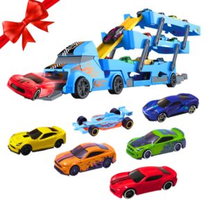 7 in 1 Toy Car Hauler - Semi Truck Toy Cars for Kids Ages 4-8 Boys Toddler Cars to Drive