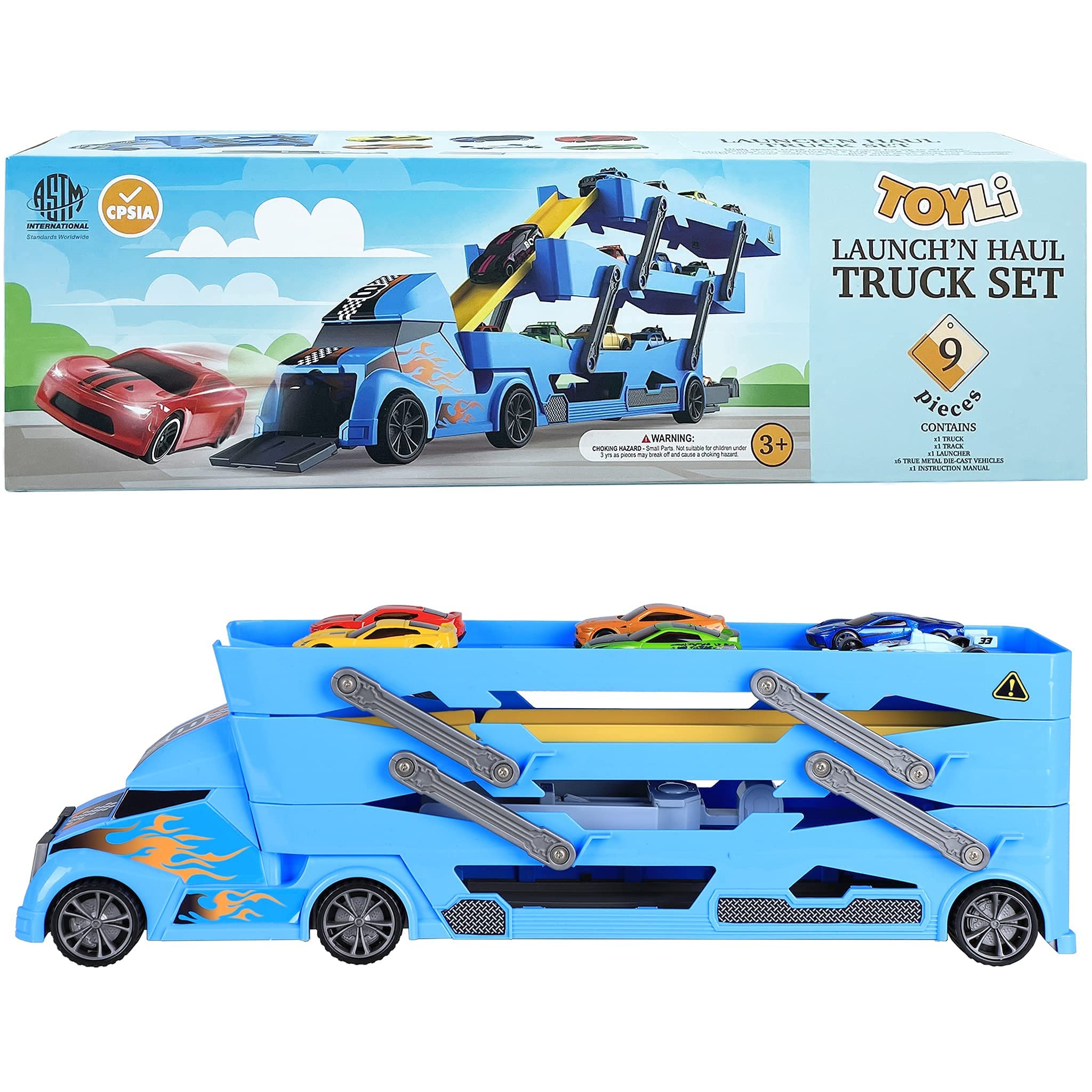 7 in 1 Toy Car Hauler - Semi Truck Toy Cars for Kids Ages 4-8 Boys Toddler Cars to Drive