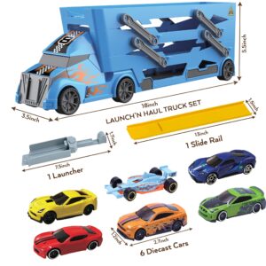 7 in 1 Toy Car Hauler - Semi Truck Toy Cars for Kids Ages 4-8 Boys Toddler Cars to Drive