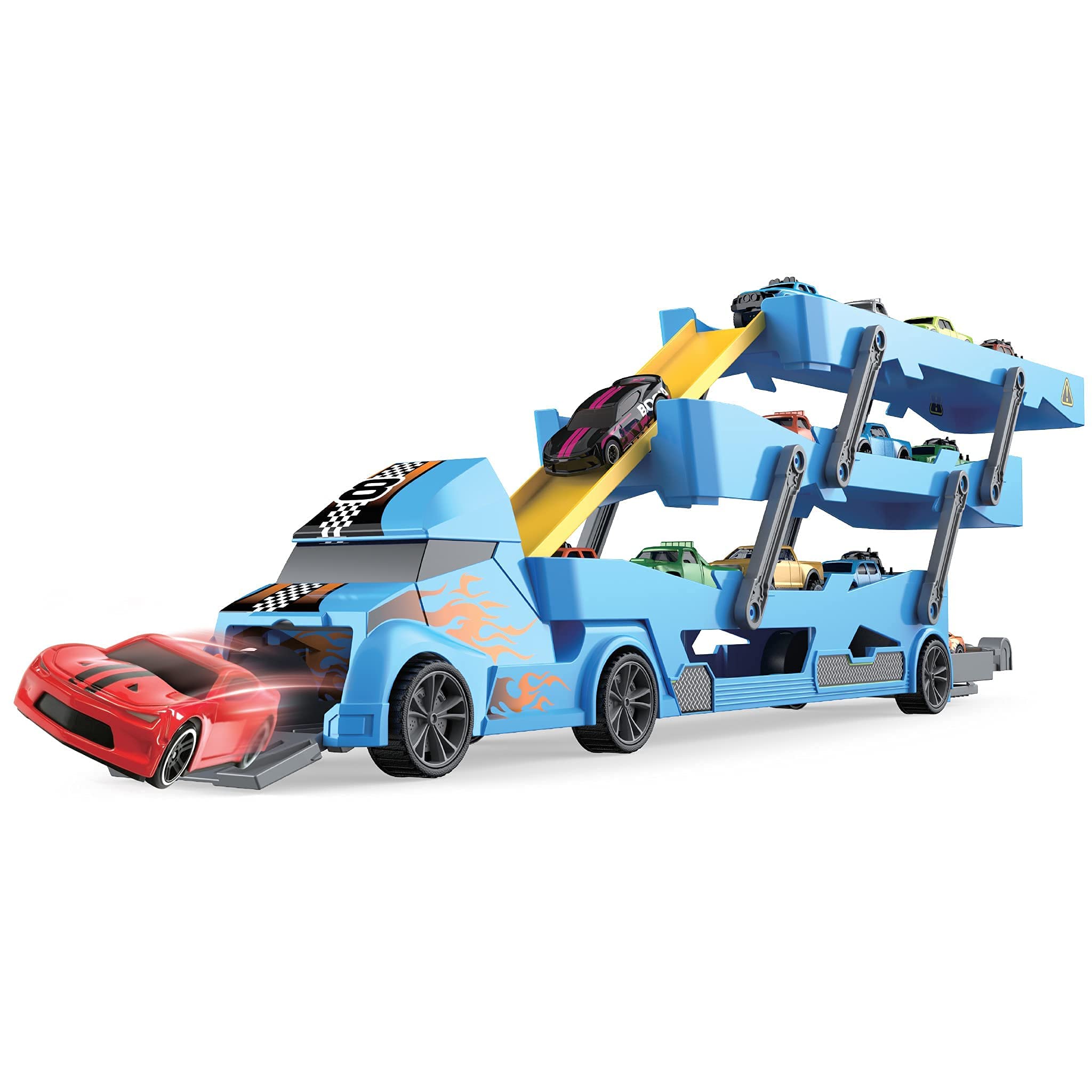 7 in 1 Toy Car Hauler - Semi Truck Toy Cars for Kids Ages 4-8 Boys Toddler Cars to Drive