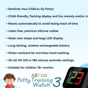 ABC123 Potty Training Watch 3 (2023 Edition) - Baby Reminder Water Resistant Timer for Toilet Training Kids & Toddler with Wireless Charging (Blue)