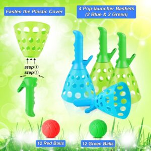 Duckura Outdoor Indoor Game Activities for Kids, Pop-Pass-Catch Ball Game with 4 Catch Launcher Baskets and 24 Balls, Birthday Party Favors Gifts Summer Beach Sport Toys for Kids Age 5 6 7 8 9+