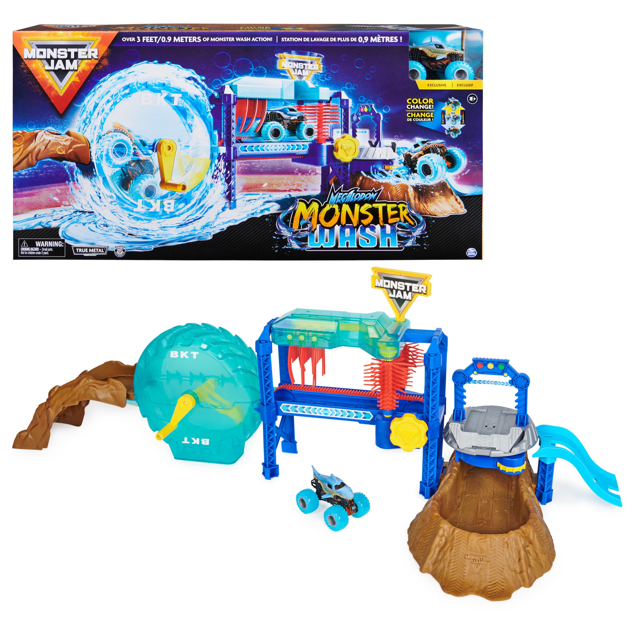 Monster Jam, Megalodon Monster Wash, includes Color-Changing Megalodon Monster Truck, Interactive Water Play Kids Toys for Aged 3 and Up