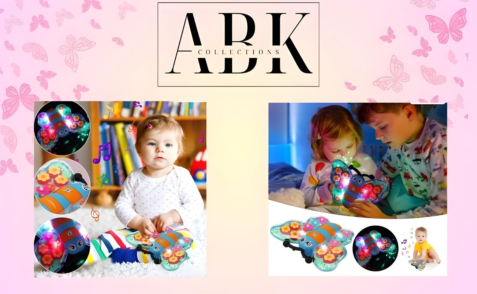 ABK Transparent Toy Car - with visible colored moving Gear System, Light and Sound Transparent Electric Car Toy Light Music LED Light Effects (Butterfly Car)