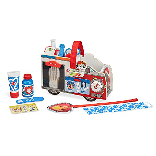 Melissa & Doug PAW Patrol Marshall's Wooden Rescue EMT Caddy (14 Pieces) - PAW Patrol Take-Along Pretend Play First Responder Rescue Kit, PAW Patrol Toddler Toy For Girls And Boys Ages 3+