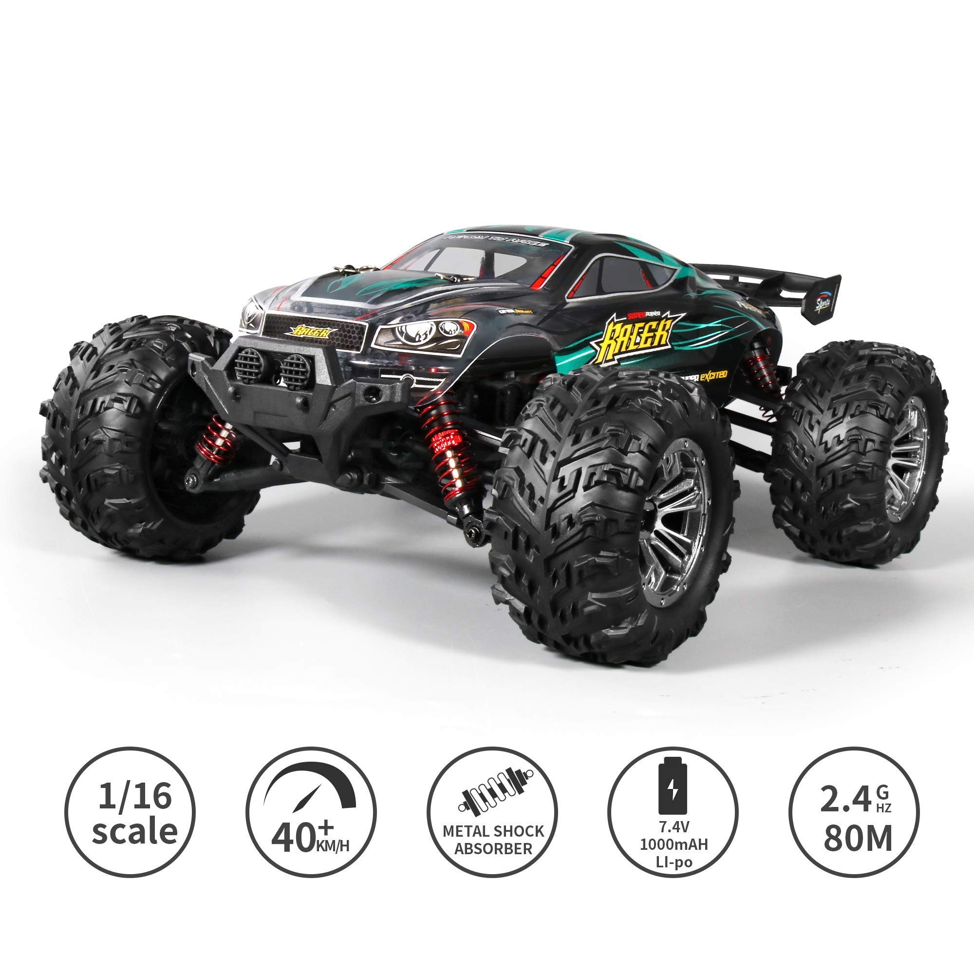 MIEBELY RC Cars 1:16 Scale All Terrain 4x4 Remote Control Car for Adults & Kids,40+ KM/H Waterproof Off-Road RC Trucks,High Speed Electronic 2.4Ghz Radio Controller,2 Batteries,2 Car Bodies (green)