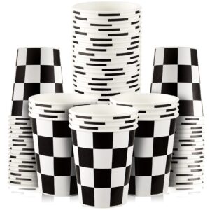 checkered cups 9 oz checkered paper flag race car party cups black and white party cups bulk disposable beverage cups for race car checkered themed birthday party(36 pieces)