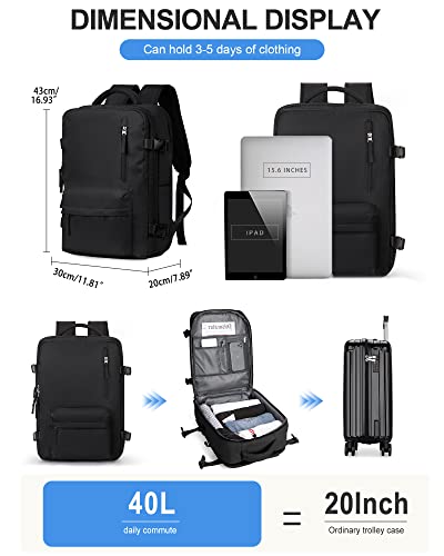 winspansy Large Travel Backpack for Women Men Carry on Backpacks Waterproof Flight Approved Personal Item Bags Luggage Backpacks Fit for 17 Inch Laptop Business Work,Mochila de Viaje