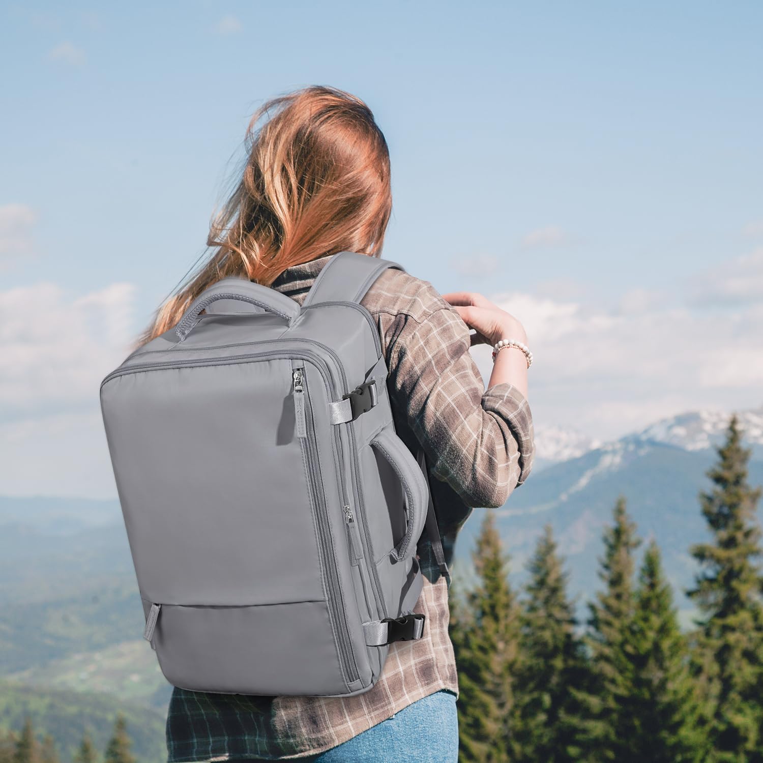 Snoffic Travel Backpack Men Women, Carry-ons Backpack Personal Item Size, Waterproof College Backpack, Business Work Hiking Casual Daypack Bag, Fits 17.3" Laptop, Dark Grey