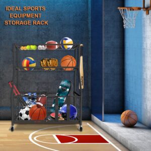 Uboway Garage Sports Equipment Storage Organizer Garage Organization with Baskets and Wheels, Toy Storage Organizer, Ball Storage Rack for Basketball, Tennis Ball, Volleyball, Football and More