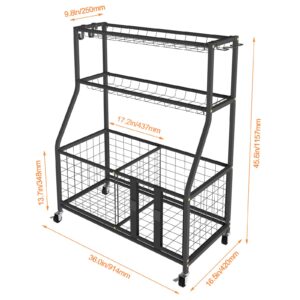 Uboway Garage Sports Equipment Storage Organizer Garage Organization with Baskets and Wheels, Toy Storage Organizer, Ball Storage Rack for Basketball, Tennis Ball, Volleyball, Football and More