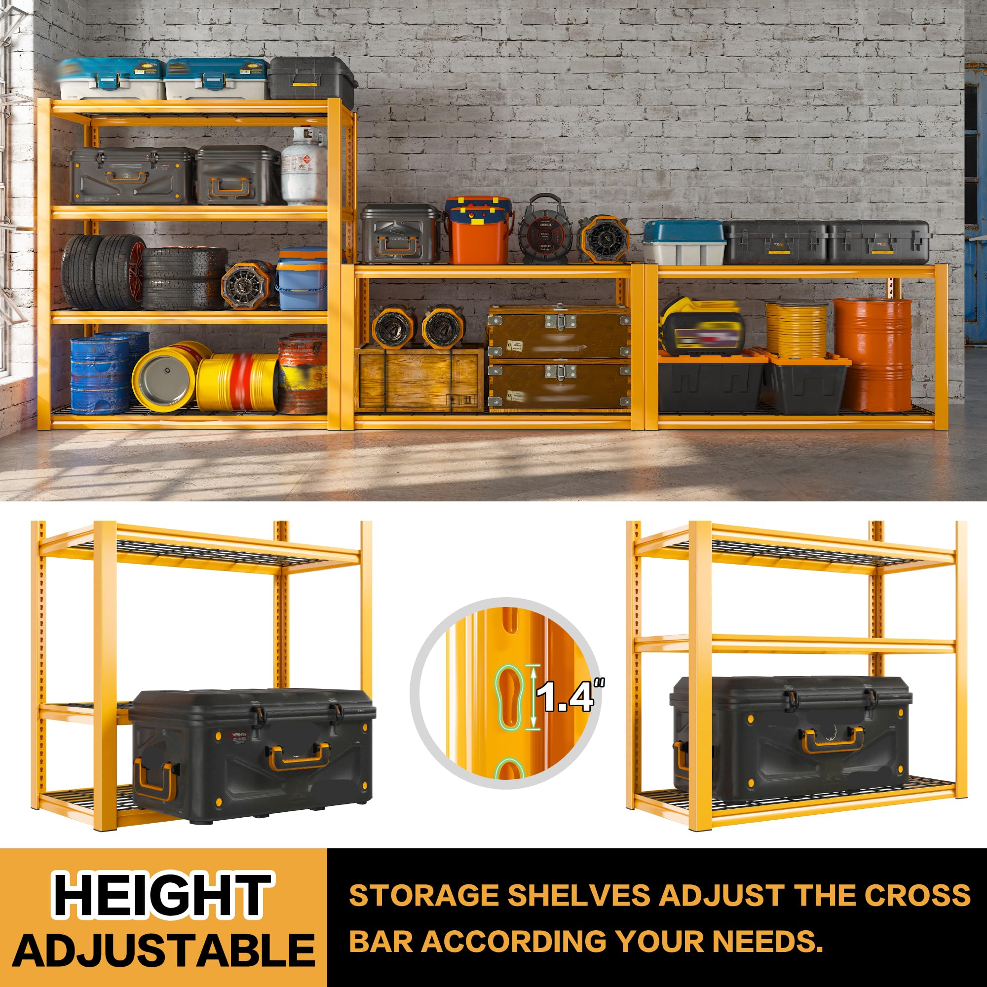 REIBII 40" W Garage Shelving 2240LBS Storage Shelves Heavy Duty Shelving 4-Tier Adjustable Metal Shelves for Storage Rack Industrial Utility Shelf for Garage Pantry Warehouse,40" W X59.5 HX19.5 D