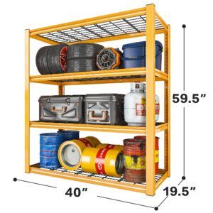 REIBII 40" W Garage Shelving 2240LBS Storage Shelves Heavy Duty Shelving 4-Tier Adjustable Metal Shelves for Storage Rack Industrial Utility Shelf for Garage Pantry Warehouse,40" W X59.5 HX19.5 D