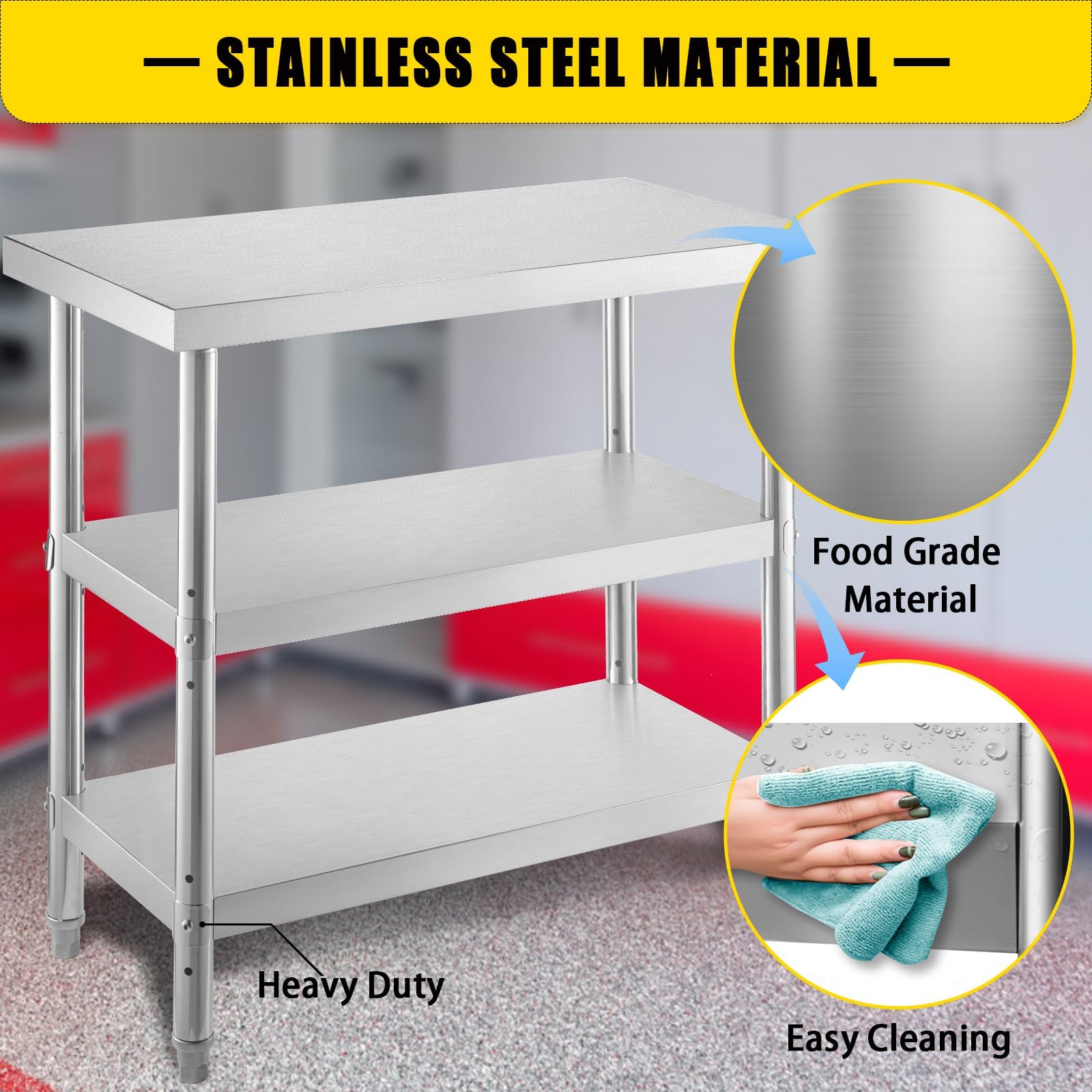 Commercial Stainless Steel Outdoor Food Prep Table with Adjustable Undershelf - Heavy Duty Kitchen Work Table for Garage, Home, Warehouse, and Kitchen