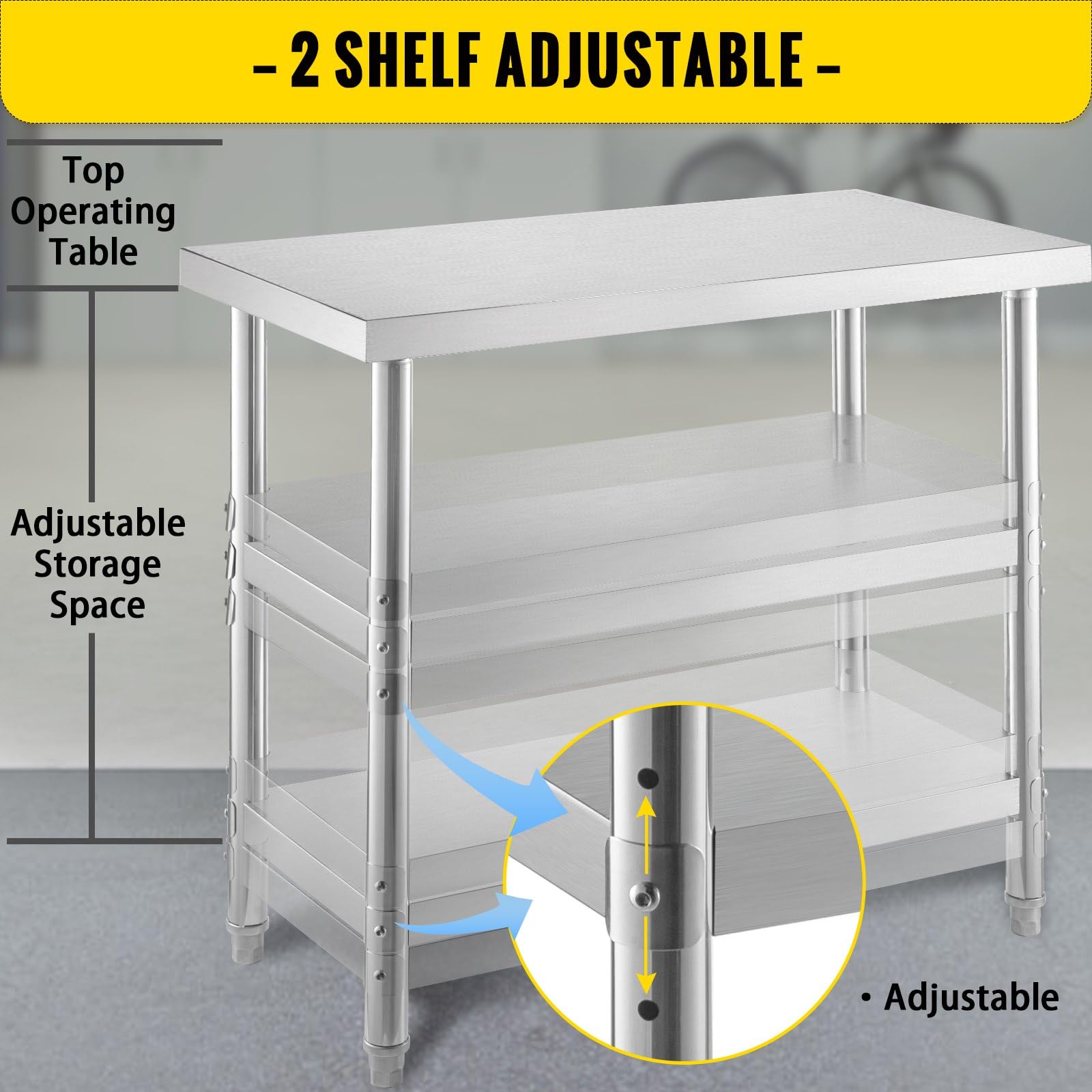 Commercial Stainless Steel Outdoor Food Prep Table with Adjustable Undershelf - Heavy Duty Kitchen Work Table for Garage, Home, Warehouse, and Kitchen