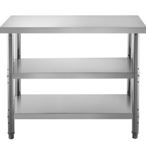 commercial stainless steel outdoor food prep table with adjustable undershelf - heavy duty kitchen work table for garage, home, warehouse, and kitchen silver