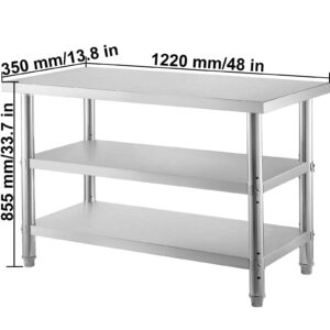 Commercial Stainless Steel Outdoor Food Prep Table with Adjustable Undershelf - Heavy Duty Kitchen Work Table for Garage, Home, Warehouse, and Kitchen Silver