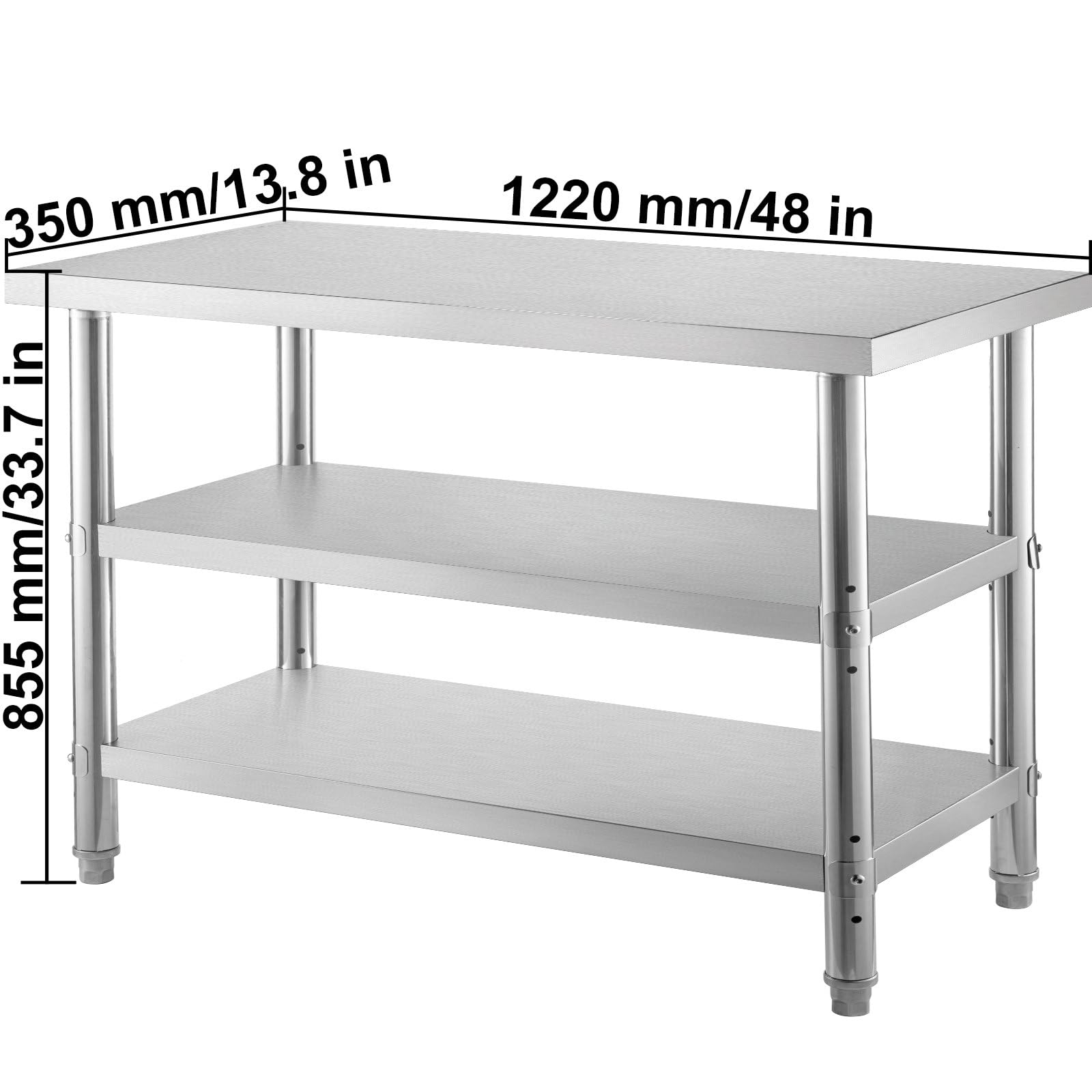 Commercial Stainless Steel Outdoor Food Prep Table with Adjustable Undershelf - Heavy Duty Kitchen Work Table for Garage, Home, Warehouse, and Kitchen Silver