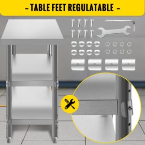 Commercial Stainless Steel Outdoor Food Prep Table with Adjustable Undershelf - Heavy Duty Kitchen Work Table for Garage, Home, Warehouse, and Kitchen Silver