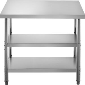 commercial stainless steel prep table with adjustable undershelf - heavy duty kitchen work table for garage, home, warehouse, and kitchen