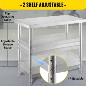 Commercial Stainless Steel Prep Table with Adjustable Undershelf - Heavy Duty Kitchen Work Table for Garage, Home, Warehouse, and Kitchen