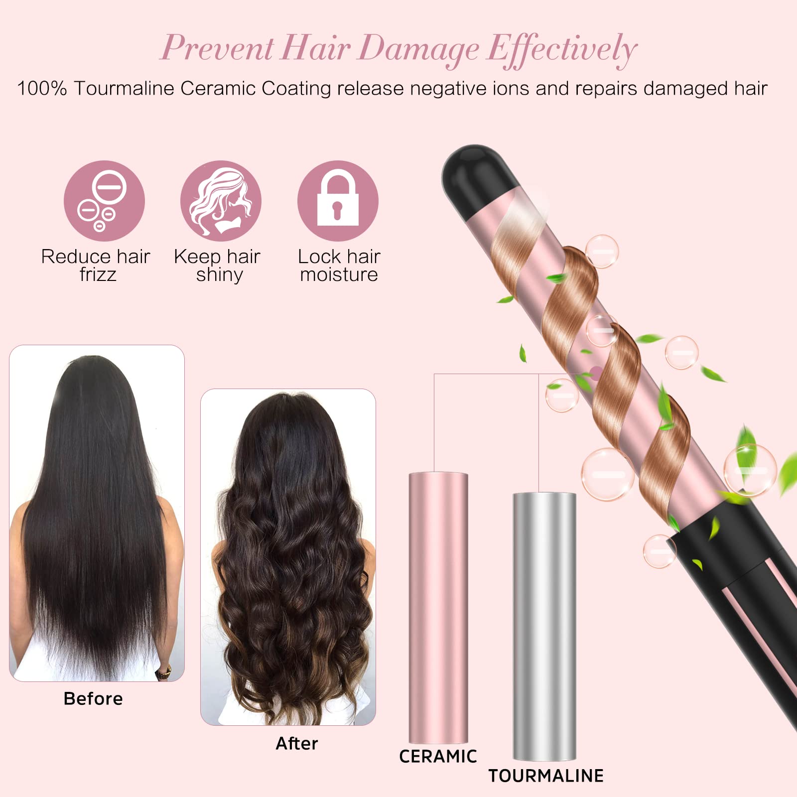 Curling Iron, 5 in 1 Curling Wand Set with 3 Barrel Hair Crimper Hair Tool & 4 Interchangeable Ceramic Curling Wand(0.35”-1.25”), 2 Temps, Instant Heating, Include Heat Protective Gloves & 2 Clips