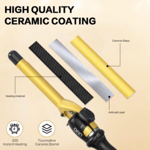 DAN Technology 3/4 Inch Hair Curling Iron 19mm Ceramic Tourmaline Curling Wand for All Hair Types Dual Voltage Hair Curler Fast Heat up Curling Tool for Salon, Hairdressing Beauty School, Gold Black