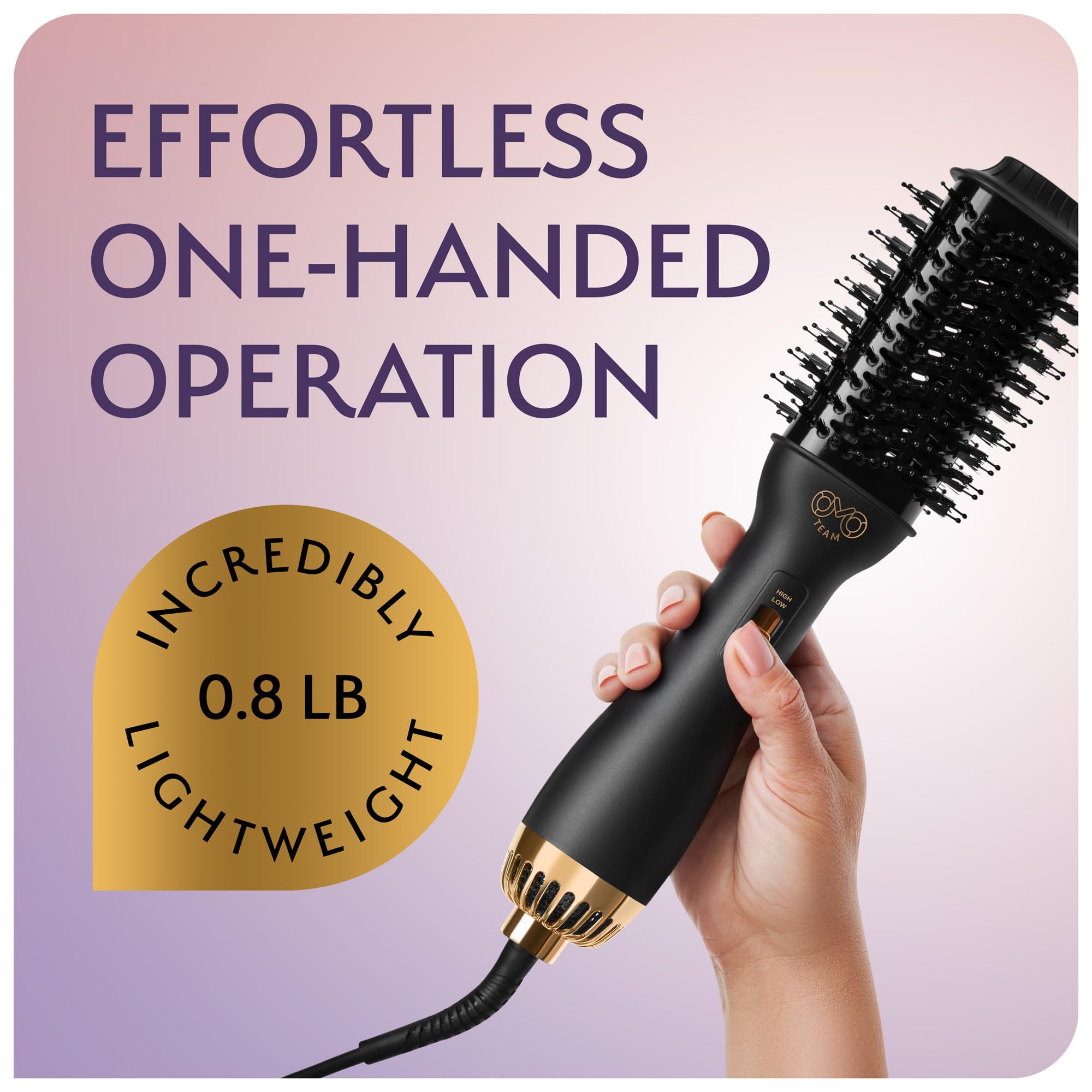 Professional Dual Voltage Blowout Hair Dryer Brush for European Travel 110V-120V/220V-240V, Black Gold Dryer and Volumizer, Hot Air Brush for Women, 2.4 INCHES Oval Shape