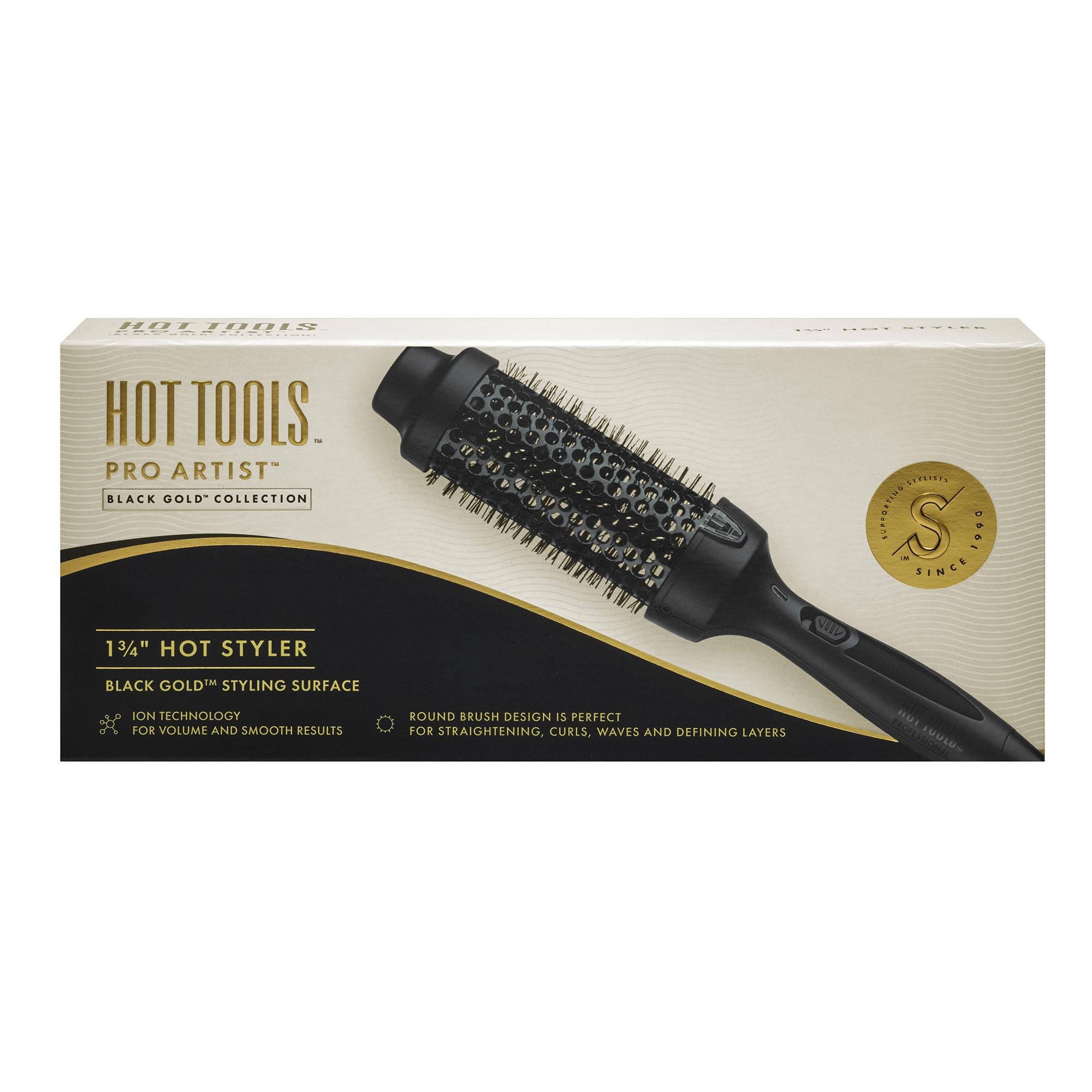 HOT TOOLS Pro Artist Black Gold Hot Styler, 1 ¾” | Effortlessly straighten, curl and More (Black)